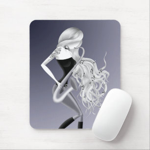 Lady Saxophonist Musician Grey Monochrome Mouse Pad