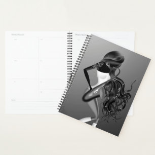 Lady Saxophonist Musician Grey Monochrome Planner