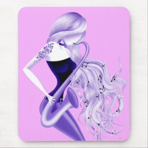 Lady Saxophonist Musician Pink & Purple Mouse Pad