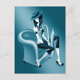 Lady Saxophonist Postcard with Vintage  Flair