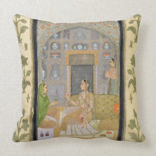 Lady seated in a Pavilion with attendants, from th Cushion