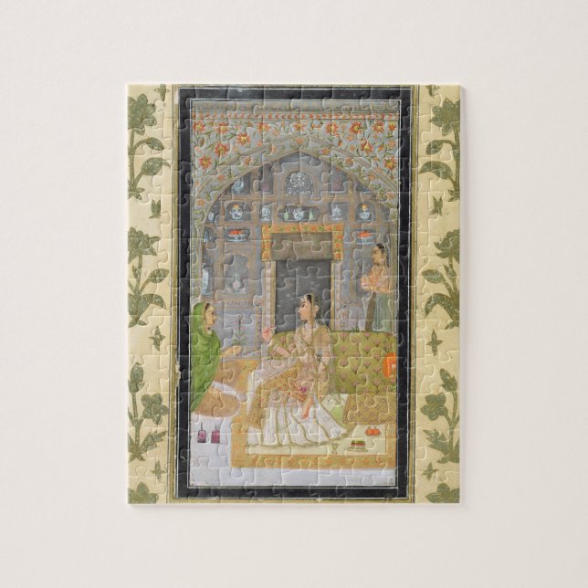 Lady seated in a Pavilion with attendants, from th Jigsaw Puzzle (Vertical)