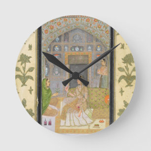Lady seated in a Pavilion with attendants, from th Round Clock