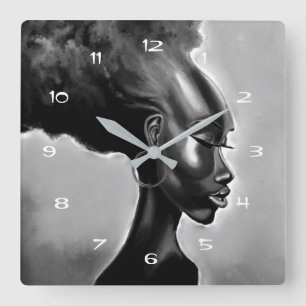 Lady Shy - Pretty African Woman Painting - Modern Square Wall Clock