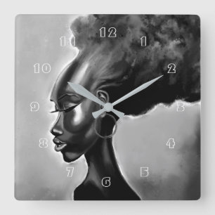 Lady Shy - Pretty African Woman - Painting Square Wall Clock