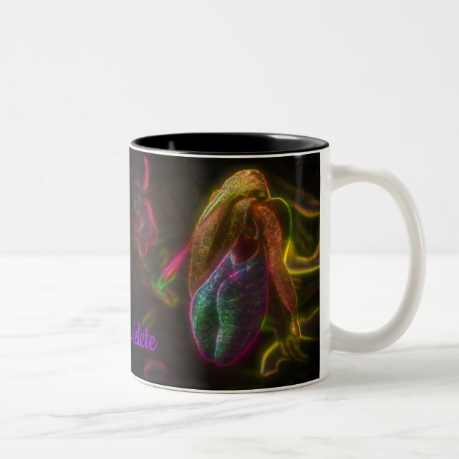 Lady Slipper Flower Art Personalised Two-Tone Coffee Mug (Right)