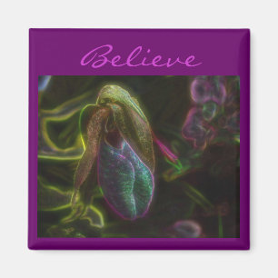 Lady Slipper Flower Believe Inspirational Magnet
