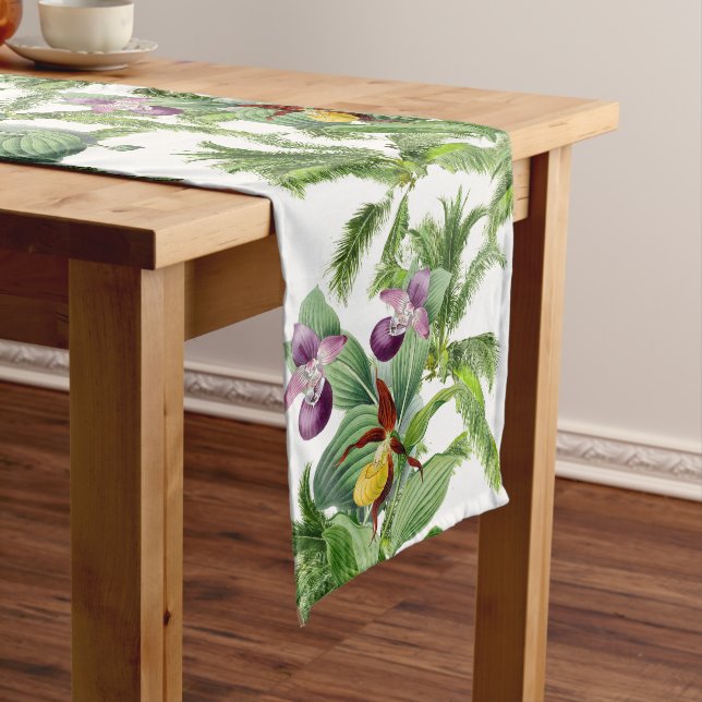 Lady Slipper Orchid Flower Palm Frond Table Runner (In Situ)