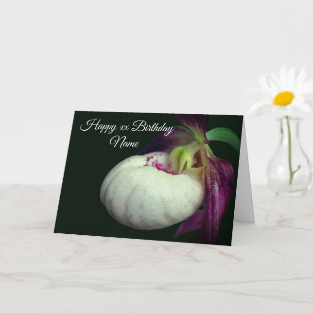 Lady Slipper Orchid Flower Personalised Birthday  Card (Small Plant)