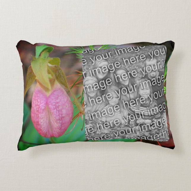 Lady Slipper Orchid Frame Add Your Photo Decorative Cushion (Front)