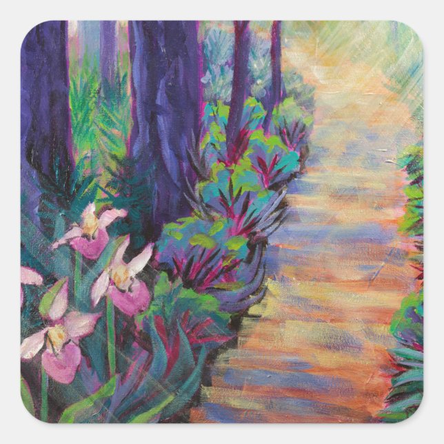 Lady Slippers on the Path Square Sticker (Front)