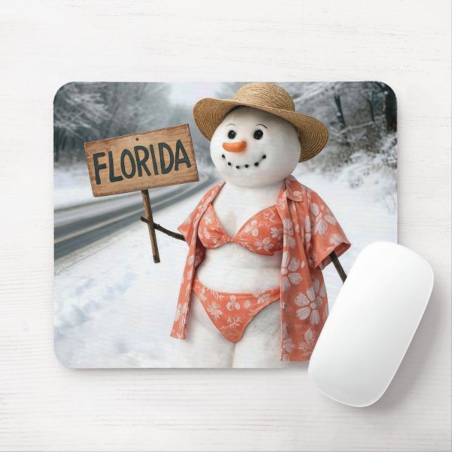 Lady Snowman Hitchhiking with a Florida Sign Mouse Pad (With Mouse)