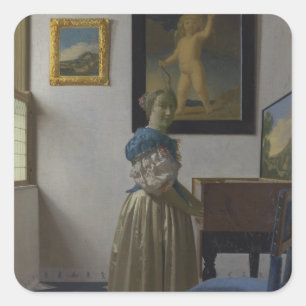 Lady Standing at a Virginal by Johannes Vermeer Square Sticker