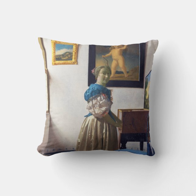 Lady Standing at a Virginal, Johannes Vermeer Cushion (Front)