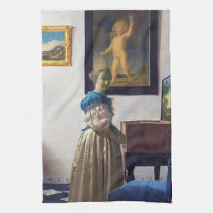 Lady Standing at a Virginal, Johannes Vermeer Tea Towel