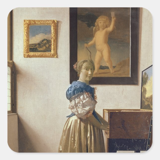 Lady standing at the Virginal, c.1672-73 Square Sticker (Front)