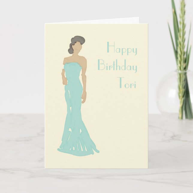 Lady strapless dress birthday greetings card (Front)