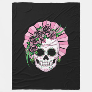 Lady Sugar Skull Fleece Blanket