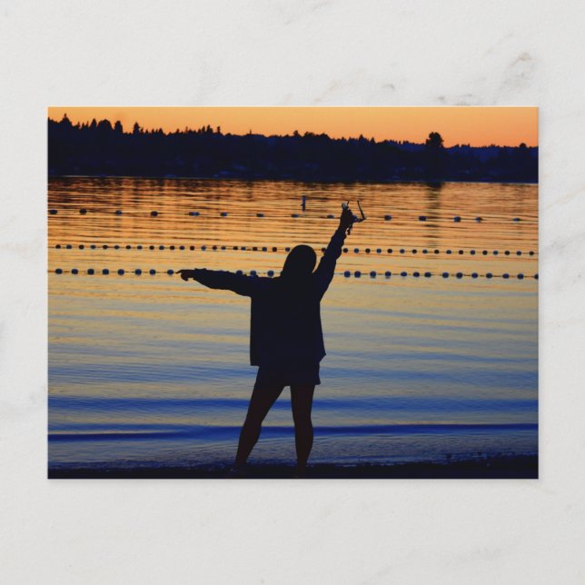 lady sunset silhouette postcard (Front)