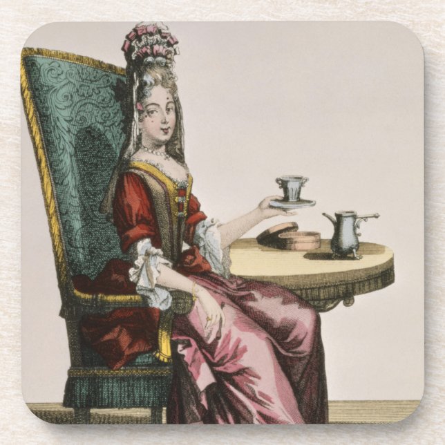Lady Taking Coffee, fashion plate, c.1695 (engravi Coaster (Front)