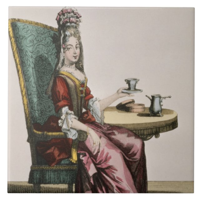 Lady Taking Coffee, fashion plate, c.1695 (engravi Tile (Front)
