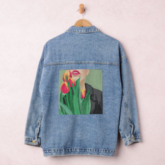 Lady & Tulip Green & Orange Modern Graphic Printed Denim Jacket