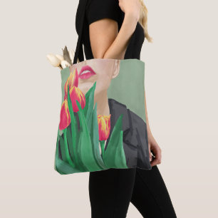 Lady & Tulip Green & Orange Modern Graphic Printed Tote Bag