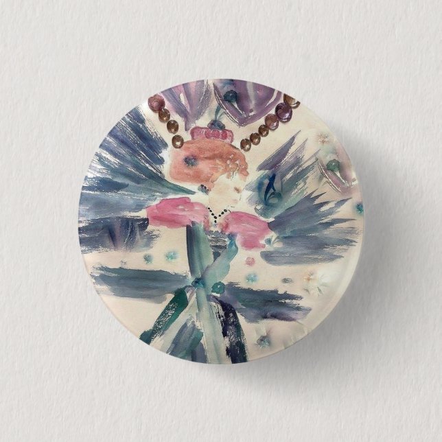 LADY TURQUOISE (WATERCOLOR) BROOCH 3 CM ROUND BADGE (Front)