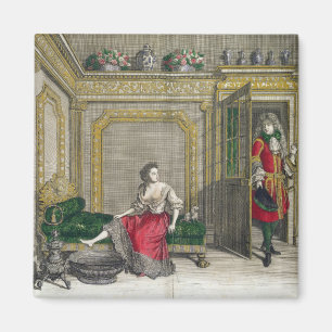 Lady undressing for the bath, published c.1688-90 magnet