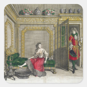 Lady undressing for the bath, published c.1688-90 square sticker