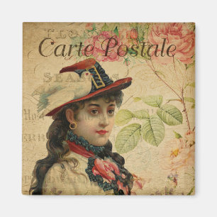 Lady Vintage Floral Postcard Magnet
