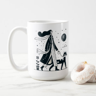 Lady walking her cute cat Mug