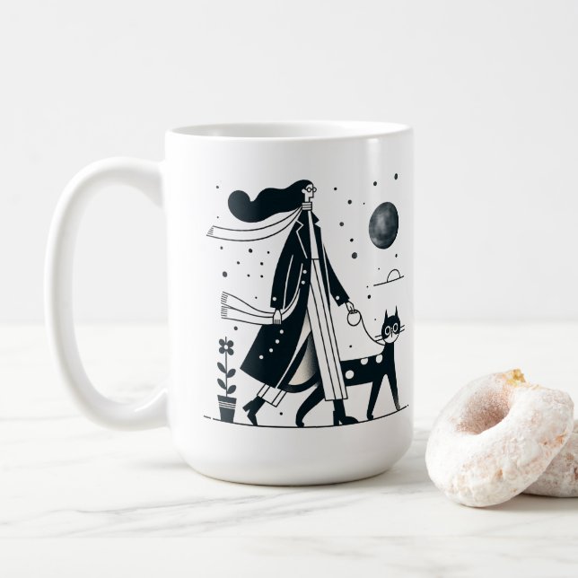 Lady walking her cute cat Mug (With Donut)