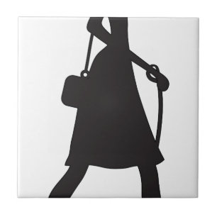 Lady Walking Puppy Silhouette Tile