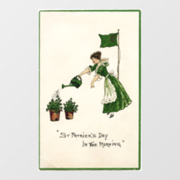 Lady Watering Shamrocks Window Cling
