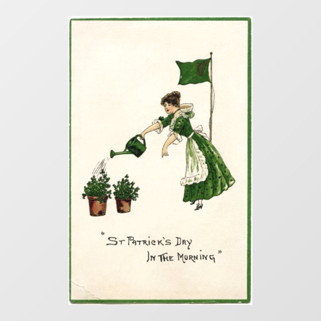 Lady Watering Shamrocks Window Cling (Sheet)