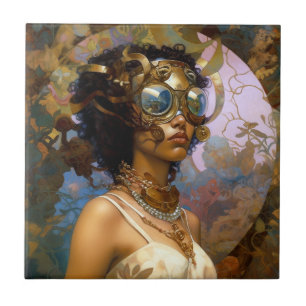 Lady Wearing Goggles Black Fantasy Sci-Fi  Ceramic Tile