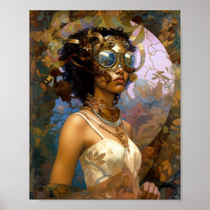 Lady Wearing Goggles Black Fantasy Sci-Fi  Poster