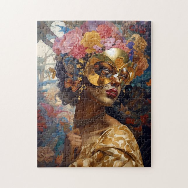 Lady Wearing Mask Black Fantasy Art Jigsaw Puzzle (Vertical)