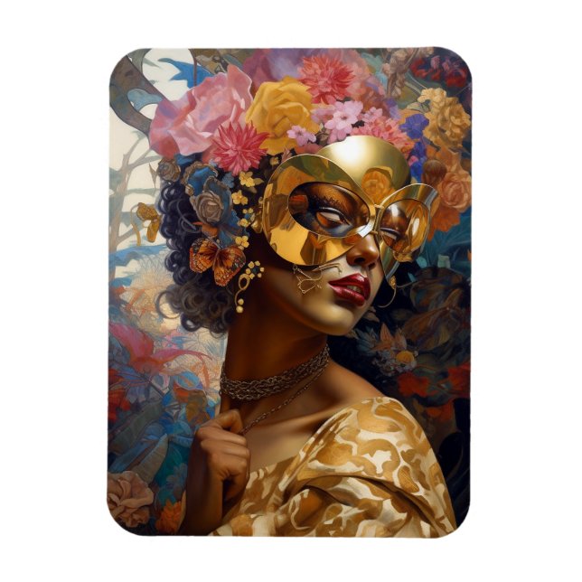 Lady Wearing Mask Black Fantasy Art Magnet (Vertical)