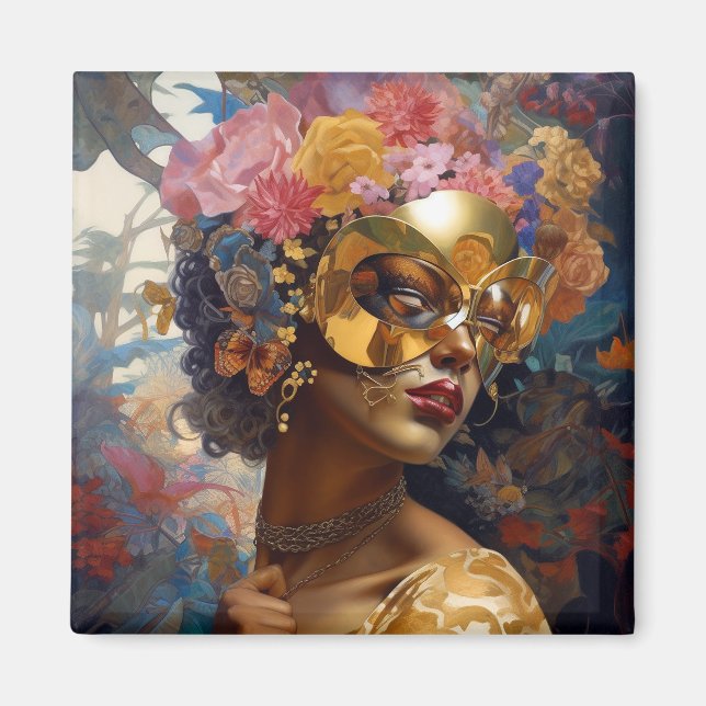 Lady Wearing Mask Black Fantasy Art Magnet (Front)