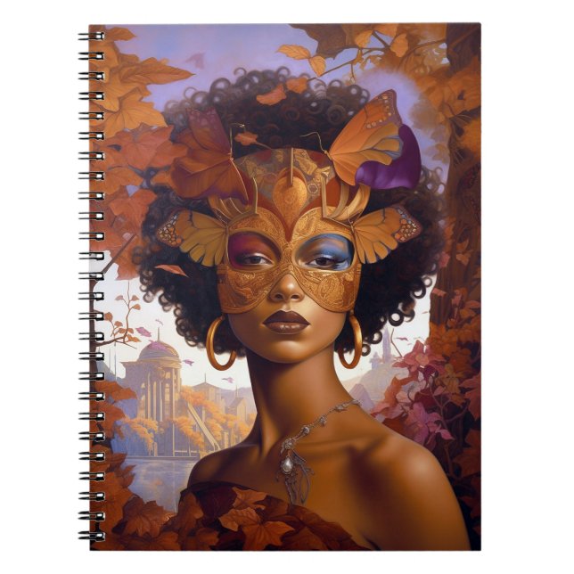 Lady Wearing Mask Black Fantasy Art Notebook (Front)