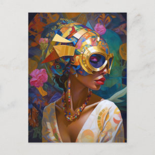 Lady Wearing Mask Black Fantasy Art Postcard