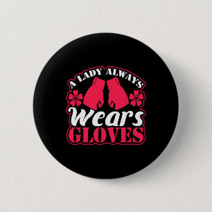 Lady Wears Boxing Gloves Fighting Gym Women Fitnes 6 Cm Round Badge