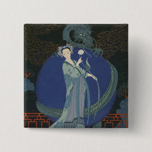 Lady with a Dragon (colour litho) 15 Cm Square Badge (Front)