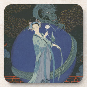 Lady with a Dragon (colour litho) Coaster