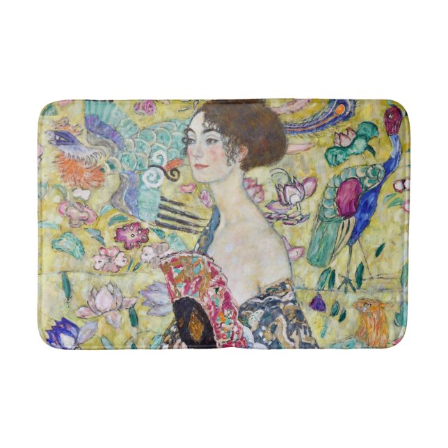 Lady with A Fan, Gustav Klimt Bath Mat (Front)
