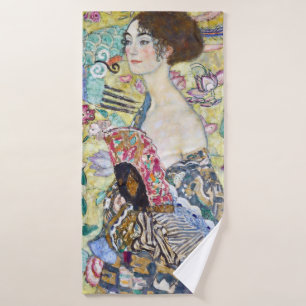 Lady with A Fan, Gustav Klimt Bath Towel