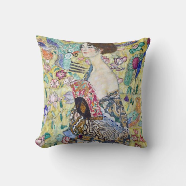 Lady with A Fan, Gustav Klimt Cushion (Front)