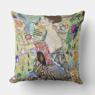 Lady with A Fan, Gustav Klimt Cushion